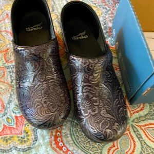 Pewter Dansko clogs. Worn once.
